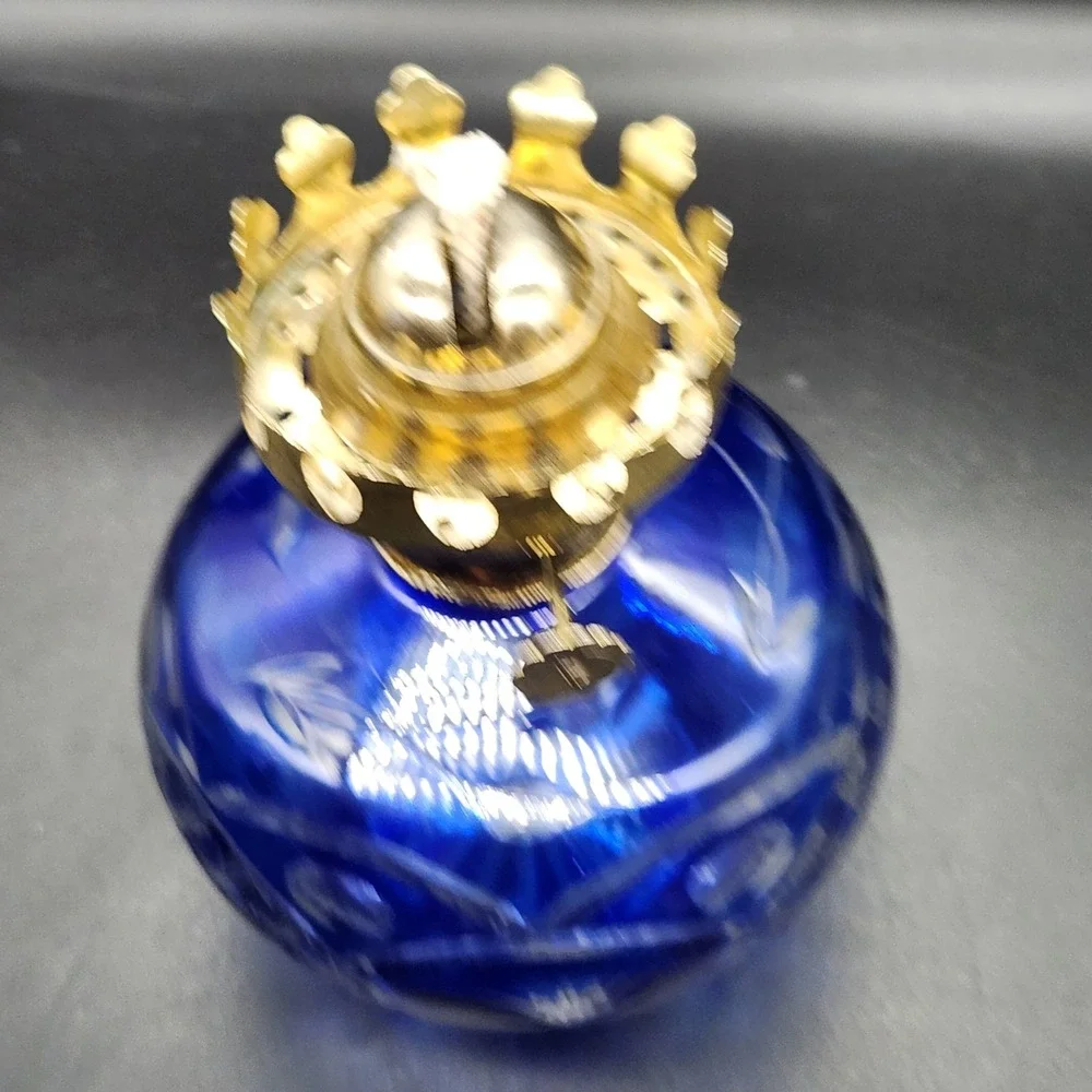 Vintage Cobalt Blue Cut to Clear Glass Oil Lamp Hurricane Chimney 13